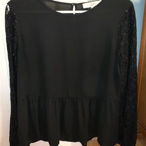 Ann Taylor LOFT black peplum top with lace arms